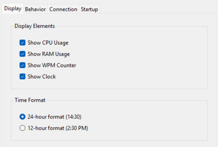 Settings screenshot
